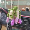 Handwoven Flower Basket Creative Car Pendant Car Rearview Mirror Mini Flower Decor Hangings Auto Woven Pot Plant Interior