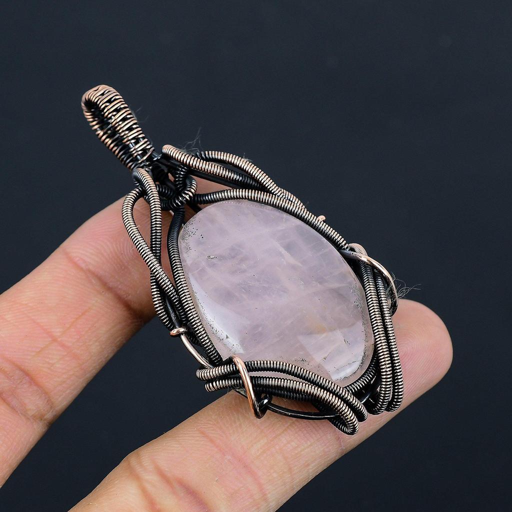 Rose Quartz Jewelry, 999 Copper Wire Wrapped Pendant Handmade Gemstone Jewelry, Gifts For Wife Brand New Pendant
