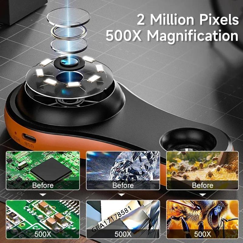 2,0-дюймовая цифровая лупа IPS HD 1080P 500X Портативный микроскоп Ручная лупа для ремонта электроники, проверки ювелирных изделий