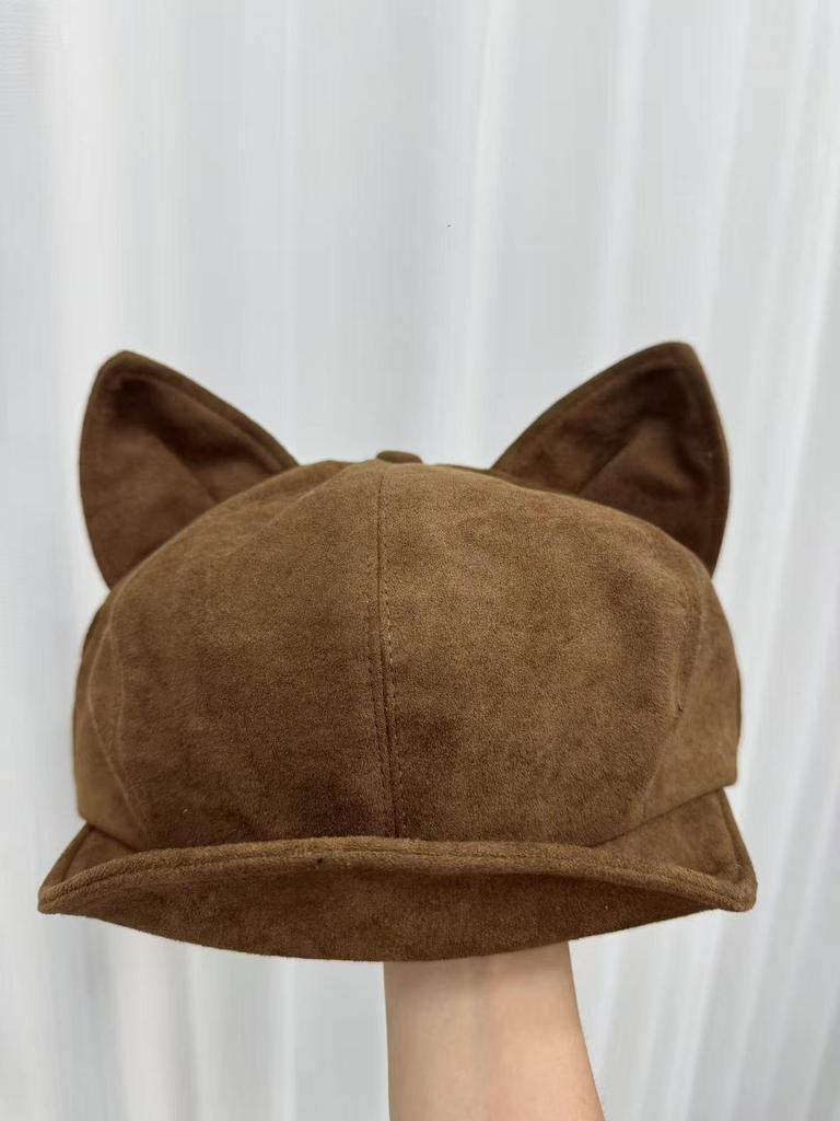 Женский замшевый берет с кошачьими ушками — Осенне-зимняя ретро восьмиугольная шляпа, однотонная, универсальный стиль художника для шикарного образа