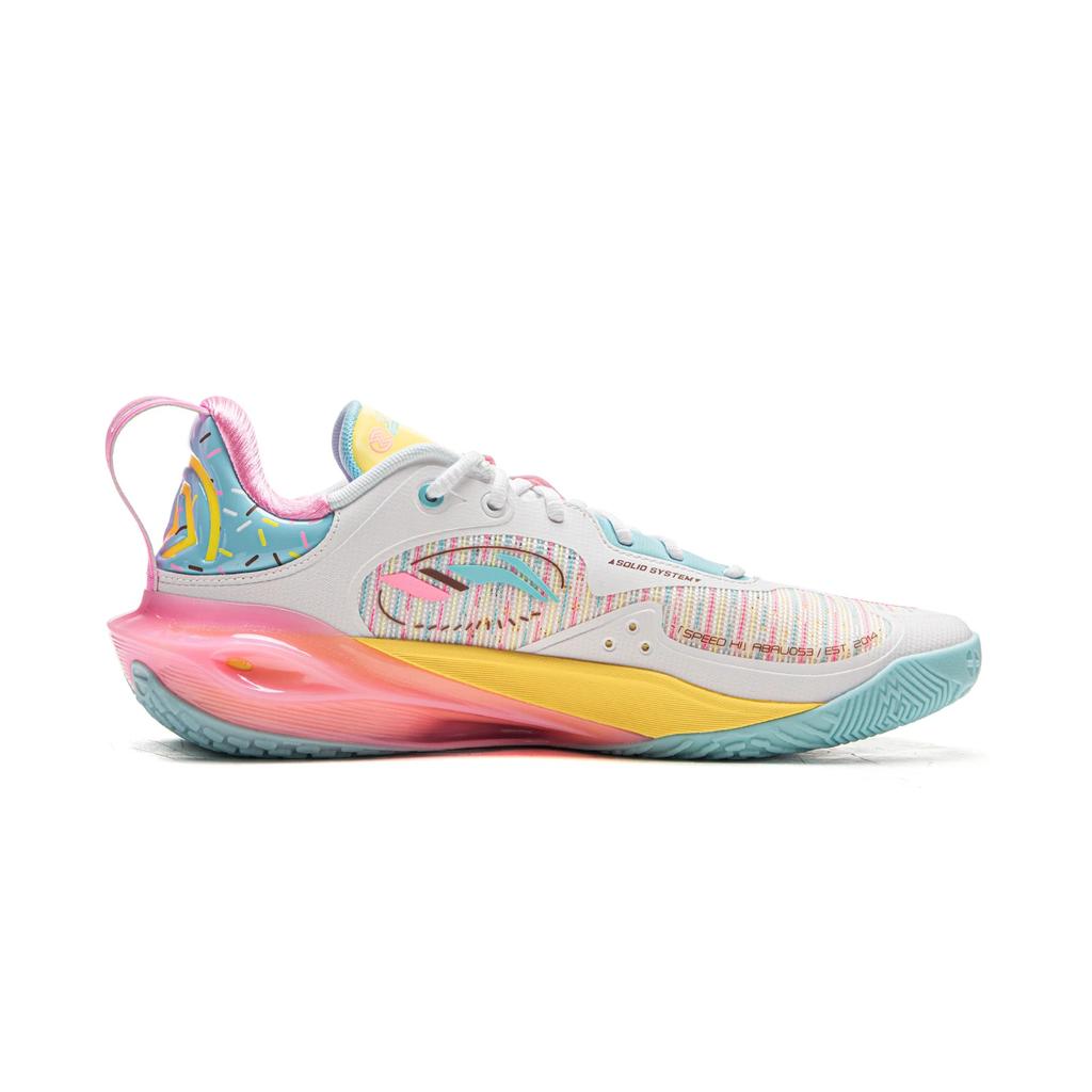 Li Ning Скорость 11 ТПУ Амортизация, Износостойкие Низкие Баскетбольные Кроссовки Мужские Белый Розовый Синий ABAU053-71