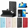 Quilted Pattern Faux Leather Wallet Case for iPhone 7 8 XS 11 12 13 14 15 16 17 Series, 360° Protection with Card Slots & Stand