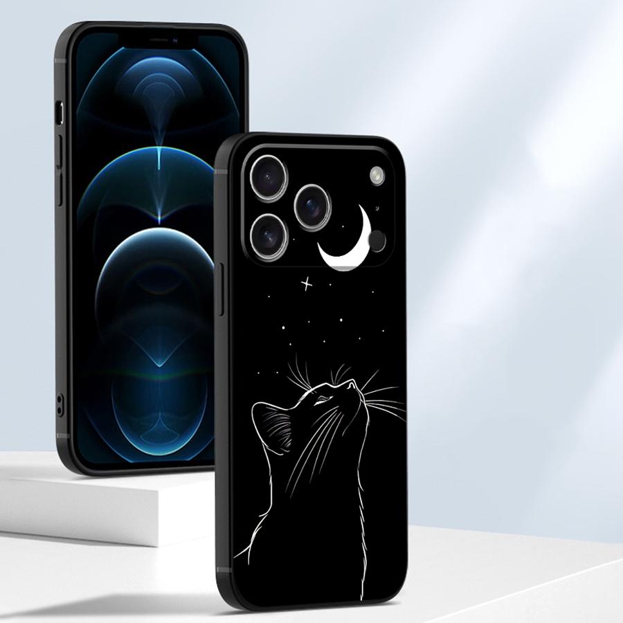 Чехол для Apple iPhone 17 Pro Max 14 15 Pro 7 8 13 11 12 Air XR XS MAX 16 Funda Чехол для телефона Черный Лунный Кот