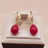 Trendy Red Imitation Pearls Drop Earrings for Women Fashion Zircon Hoop Earring Jewelry Party Accessories