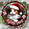 Christmas Wooden Sign with Cat & Santa Paws - Navidad Round Sign for Front Door, Wall Hanging Decor - Ideal Christmas Gift
