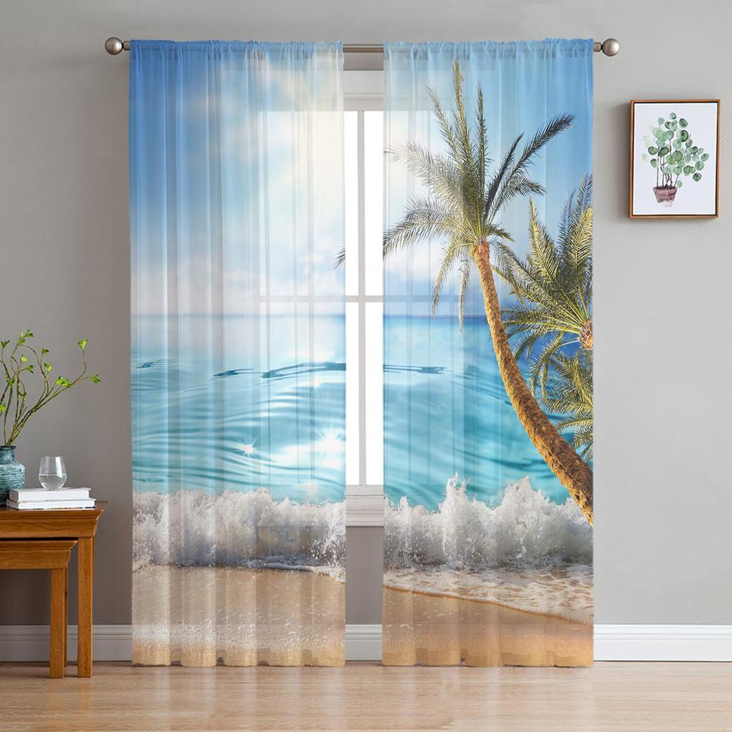 Lake Scenery Window Treatment Tulle Modern Sheer Curtains for Kitchen Living Room the Bedroom Curtains Decoration