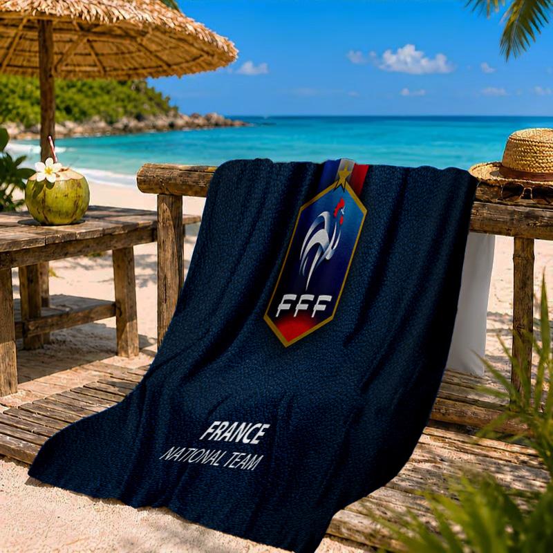 France Football Emblem Beach Towel Microfiber Beach Towel, Lightweight and Quick-Dry, for Summer Travel, Swimming Pool Fan Birthday Gift