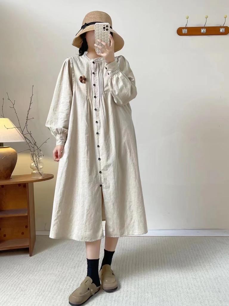 Johnature Платье-гармошка в складку в стиле ретро, литературный лес, весеннее японское свободное платье с брошью