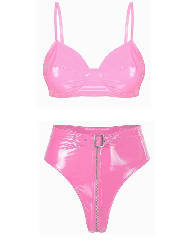 Женский костюм для ночного клуба Rave Pole Dance, комплект кожаного нижнего белья из 2 предметов, эластичный бюстгальтер, топ с трусиками, боди Babydoll