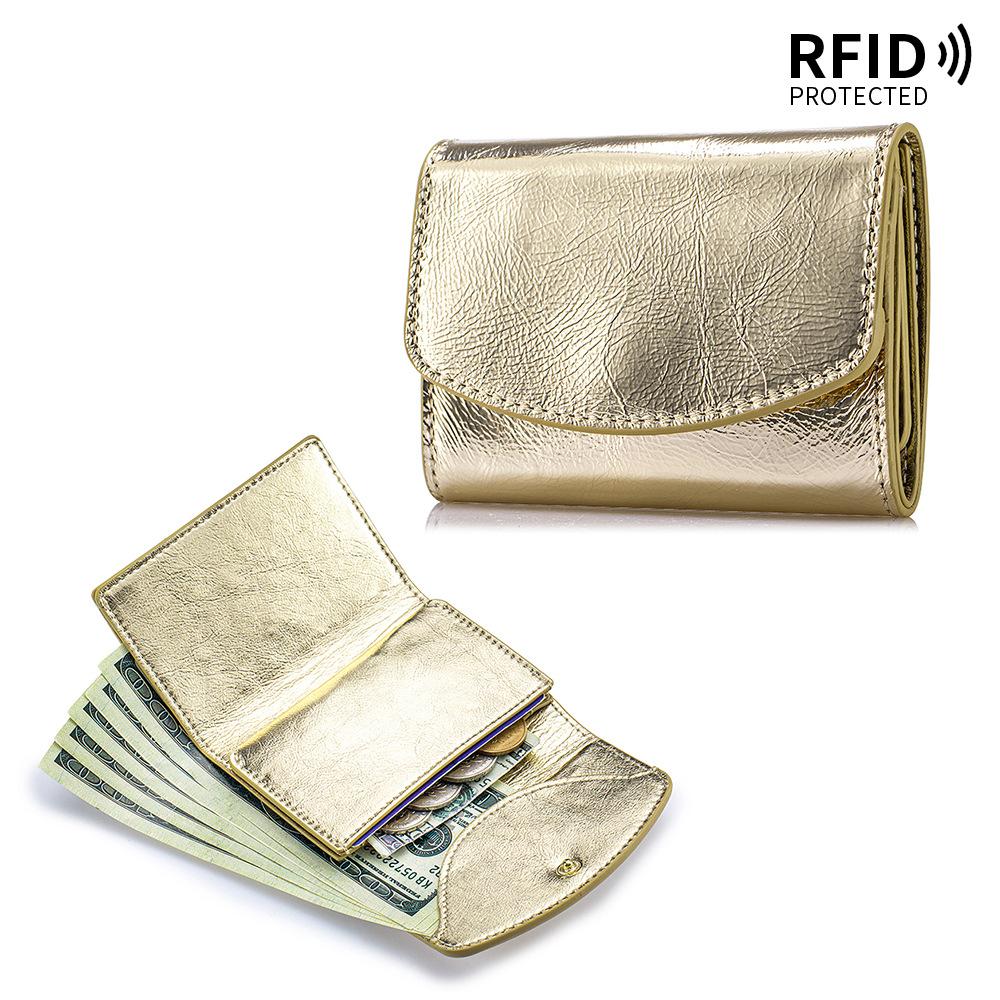 Маленький кожаный RFID-кошелек для женщин с отделением для монет, компактный трехскладной мини-карманный кошелек с отделением для купюр и держателями для карт
