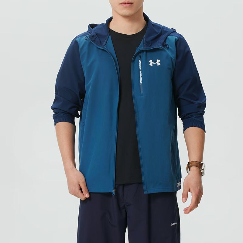 Under Armour Спортивная повседневная тканая ветровка Color Block с капюшоном и длинным рукавом Мужские куртки 6013147-498