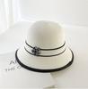 Stylish Straw Paper Beach Sun Hat In Khaki Beige Black And White Colors