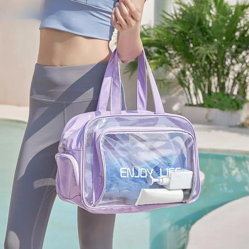 Transparent PVC Large Capacity Storage Bag Swimming Bags Women Large Wet Dry Separation Sports Bag Beach Fitness Travel Handbag