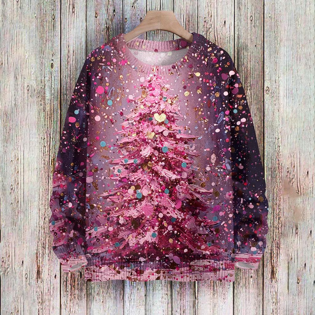 Рождественские толстовки для женщин Вязаный свитер Милая рубашка Осенний свитер с круглым вырезом Топы