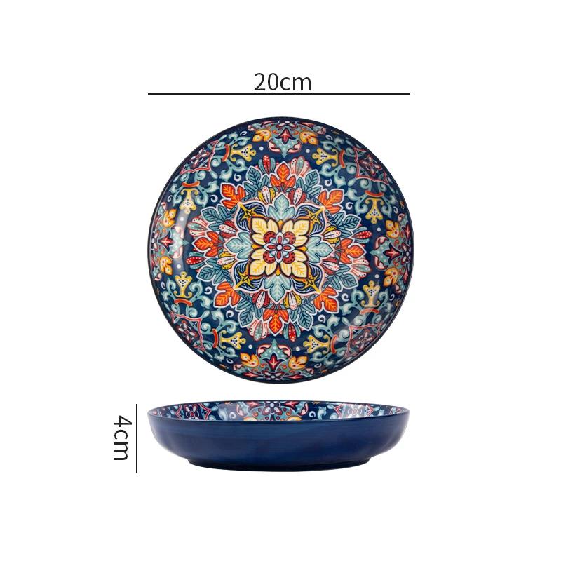Керамические тарелки в стиле ретро-богемия, высококачественная креативная домашняя посуда, обеденная тарелка, изысканная глубокая тарелка для фруктов, поднос, столовая посуда