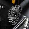 Benyar Men's Chronograph Analog Watch 30M Water Resistant Business Stylish Formal Leather Band Silver Black Quartz Gift