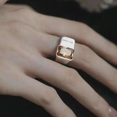 Кольцо в стиле ретро из серебра 925 пробы с карамельным цирконием: Модное открытое стековое кольцо для женщин