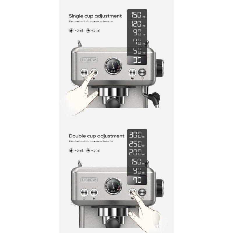 HiBREW H10A Semi-Auto Espresso Machine - 20Bar Pump (Rich Crema), 58mm Portafilter, Temp Adjustable, Stainless Steel, Cold/Hot for Home/Office
