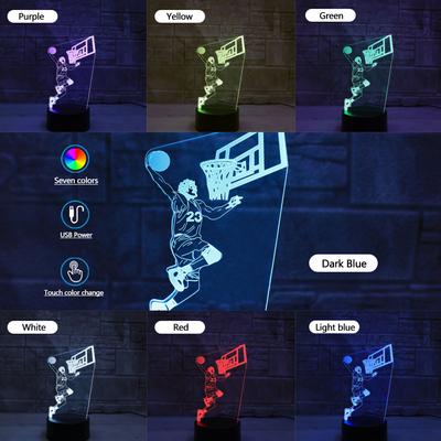 Спортивный 3D ночник с баскетбольным мячом, 3D оптическая иллюзия со световым сенсором, 7-цветная меняющаяся атмосфера для спальни