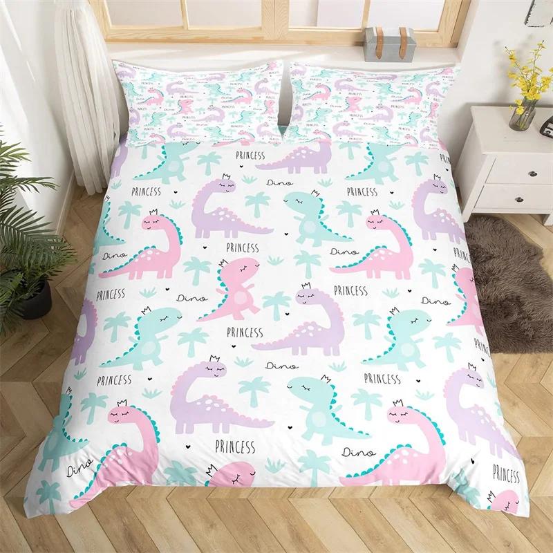 Cartoon Dinosaur Duvet Cover Cute Animal Bedding Set Microfiber Jungle Dino Christmas Theme Quilt Cover Single Double King Size