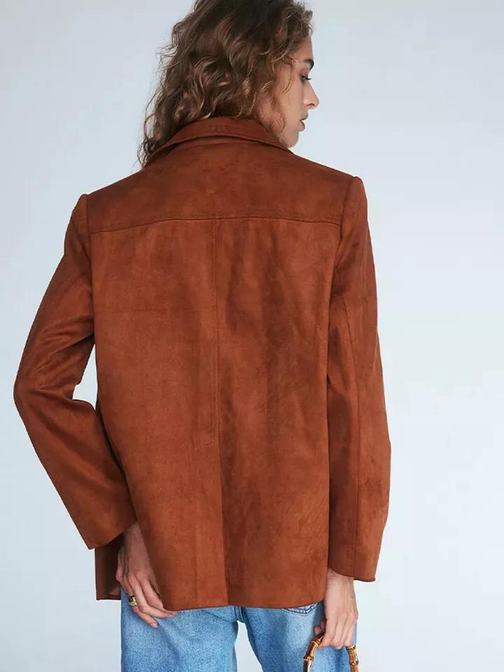 Блейзер Стильный формальный дизайнерский коричневый пиджак из чистой кожи и замши для женщин, ручная работа