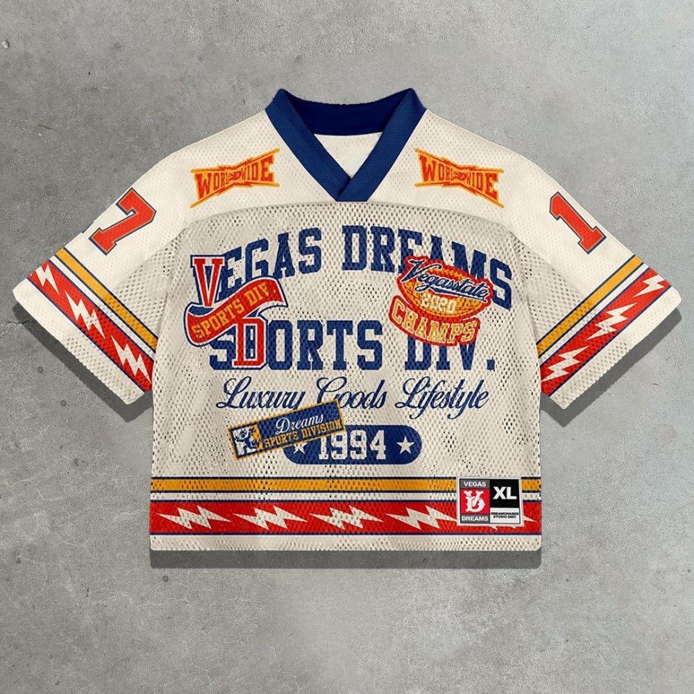 Американская футболка Harajuku Splicing Retro Trend Hip-hop Baseball Sports с короткими рукавами для мужчин, свободная сетчатая футболка с принтом для пар