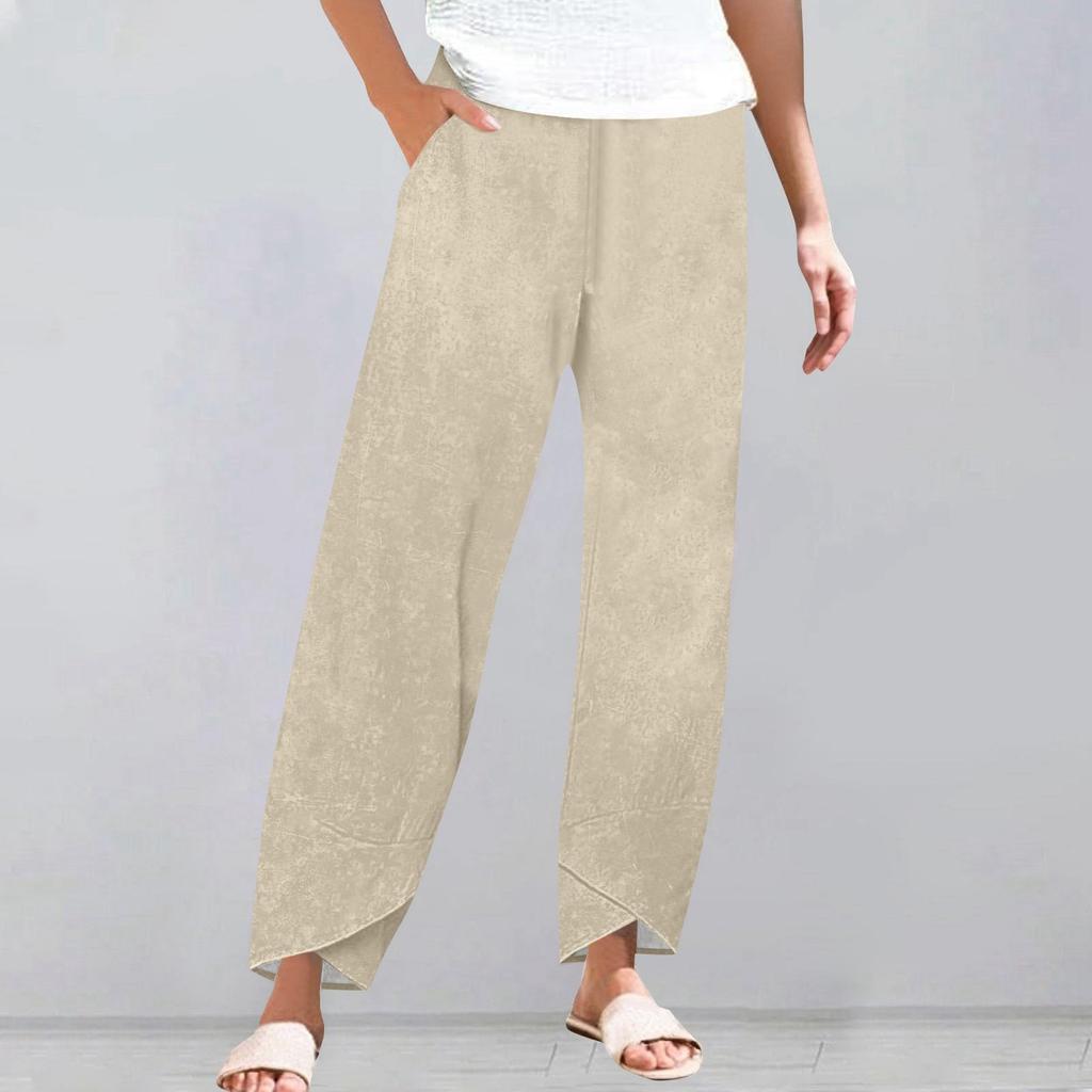 Брюки женские летние повседневные широкие брюки с эластичной резинкой на талии и карманами