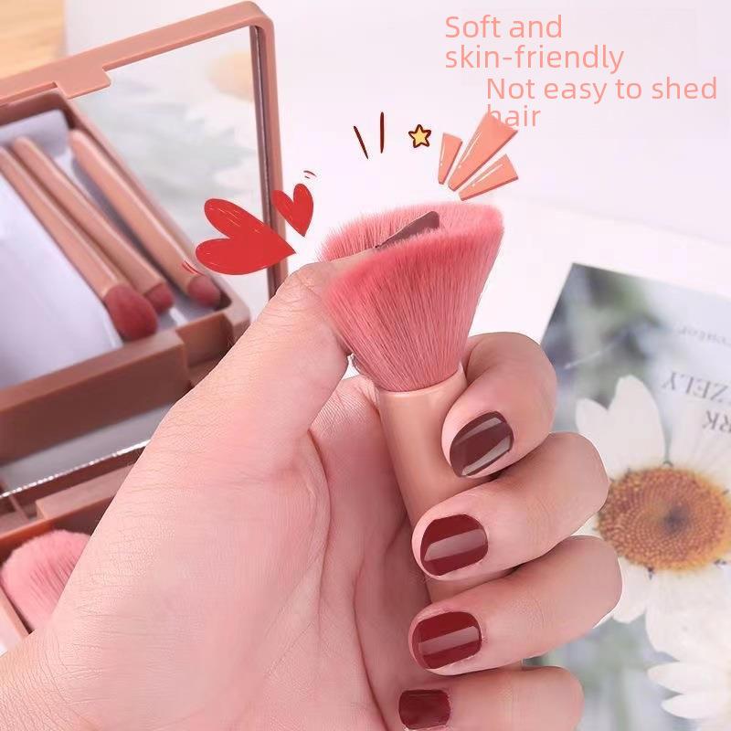 Портативный набор из 5 кистей для макияжа с зеркалом - многофункциональный инструмент для пудры и румян