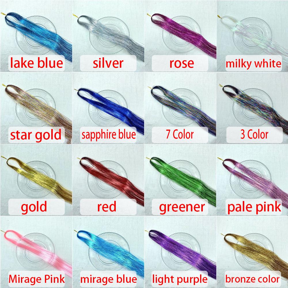93/120cm Sparkle Synthetics Hair Extensions Tinsel Rainbow Colored Strands Girls Headwear Hairbinge Hair Laser False Decor