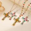 Light Luxury Niche Personality Cross Pendant Colorful Imitation Zircon Pearl Necklace