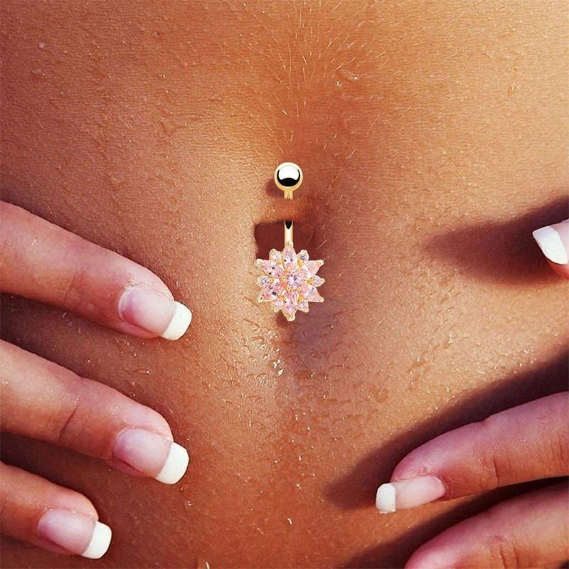 1Pc Gold Plated Rhinestone Body Piercing Belly Ring Bars Barbells Button Navel Flower Cluster