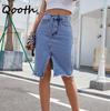 Women Casual Denim Pencil Skirt Ins Cool Girl Midi Split HiP Skirt QT2271