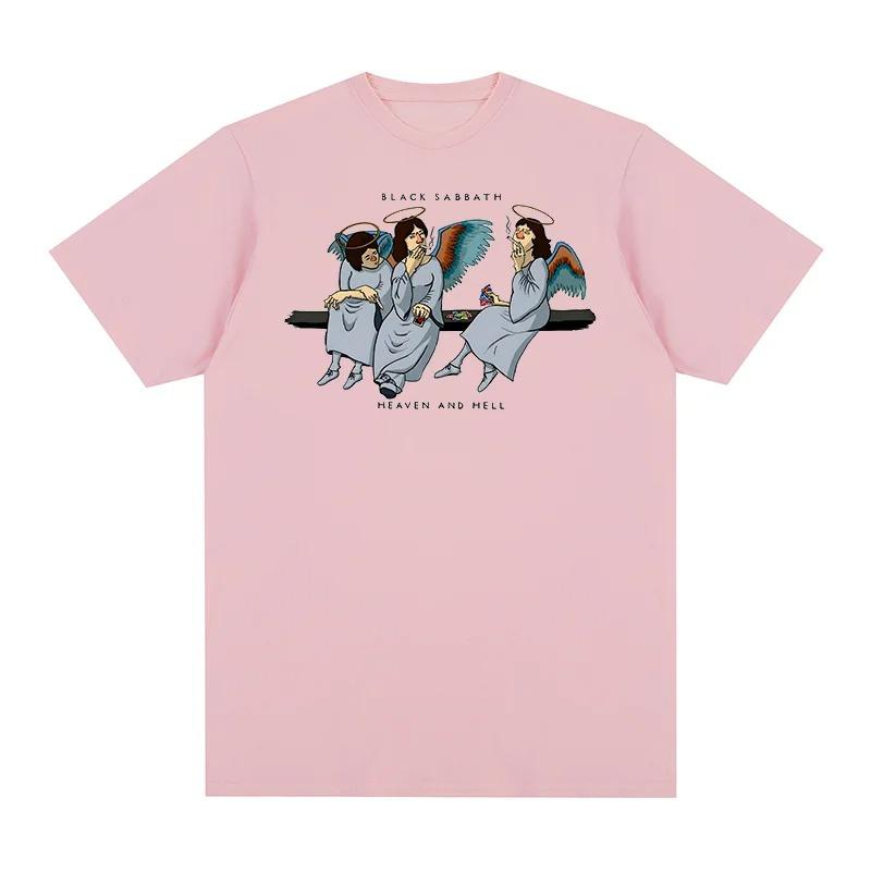 Black Sabbath "Heaven and Hell" Ангельская группа Члены Винтажная стираная футболка Heavy Metal, Унисекс Рок Уличная футболка, 100% Хлопок Повседневная футболка с коротким рукавом
