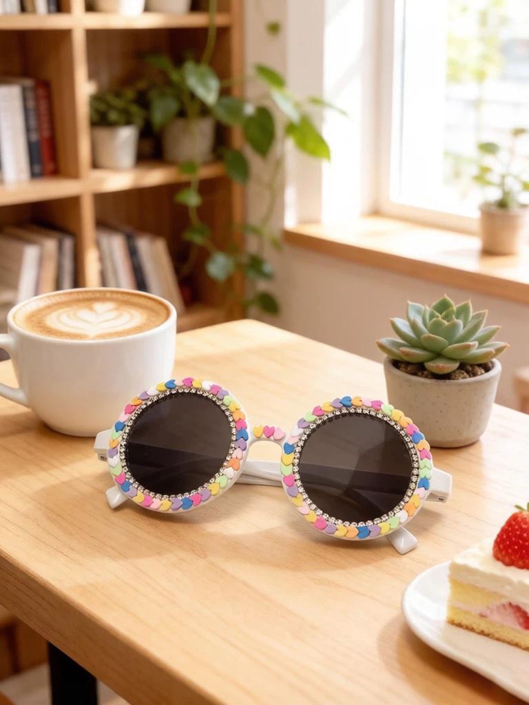 Candy Sprinkle Round Sunglasses Multicolor Decor Fashion Eyewear For Street Style And Photo Props KJ204