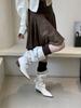 Belt buckle pleated large tube circumference stacking boots women's winter new thick heel pointed wide tube high boots