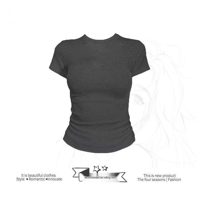 Женская футболка Summer Pure Desire Slim-Fit — однотонная, универсальная, с коротким рукавом, визуально стройнит фигуру, модный укороченный топ.