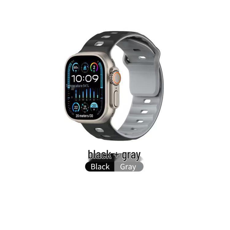 Двухцветный силиконовый ремешок для Apple Watch 10/9/8/7/6 поколений