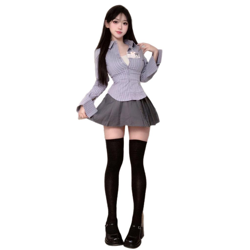 Sex Underwear JK Uniform Suit Pure Desire Spice Girls Striped Long Sleeve Shirt Design Sense Top Professional Suit Pure Desire