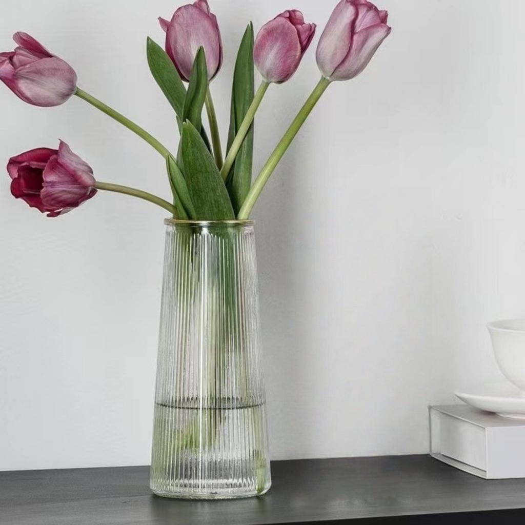 Ваза из прозрачного стекла, ребристая ваза, рифленая стеклянная ваза, ваза для цветов, современная ваза для украшения интерьера, декоративная ваза