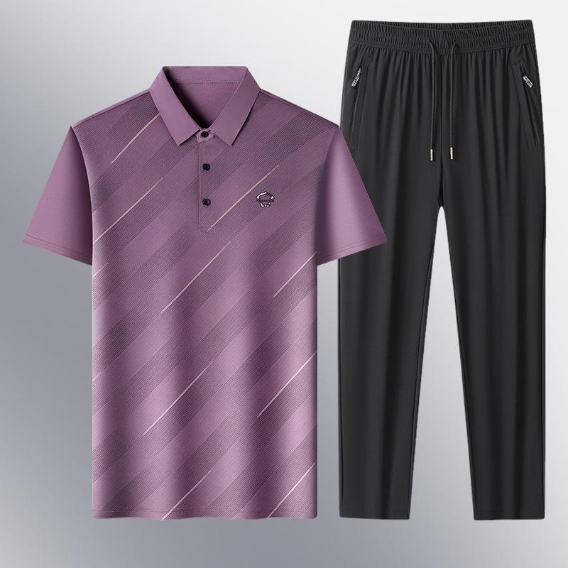 Trendy Summer Polo & T-Shirt Set – Short Sleeve Casual Lapel for Middle-Aged Men, Perfect Father's Day Sports Attire