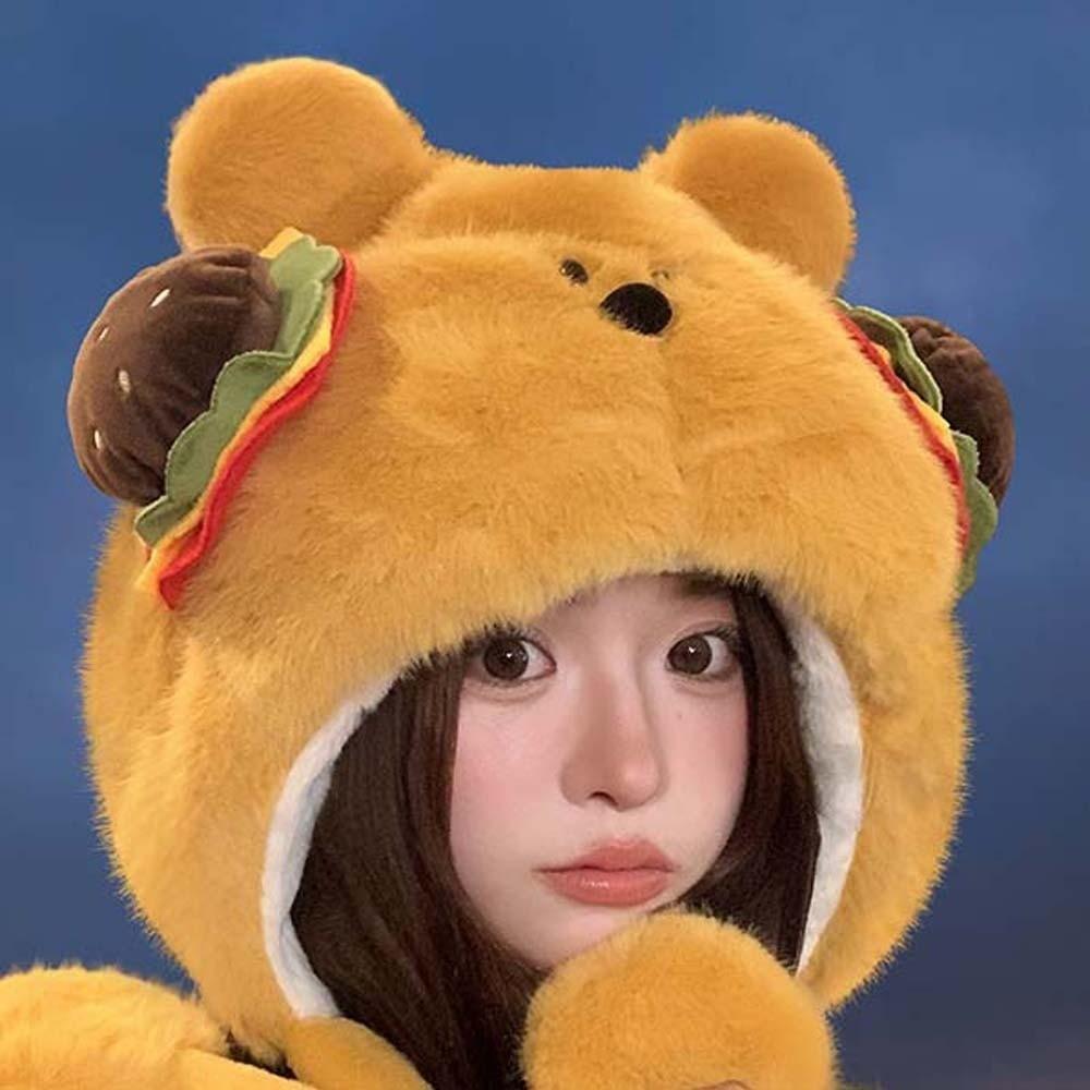 Penguin Winter Plush Hat Cartoon Hamburger Ear Protection Cap Skiing Bear Lei Feng Hat  Autumn