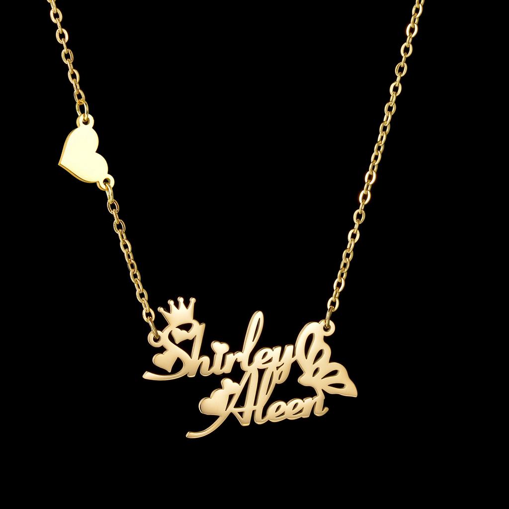 Atoztide Personalized Custom Name Necklaces for Women Stainless Steel Moon Heart Link Chain Pendant Birthday Jewelry Gift