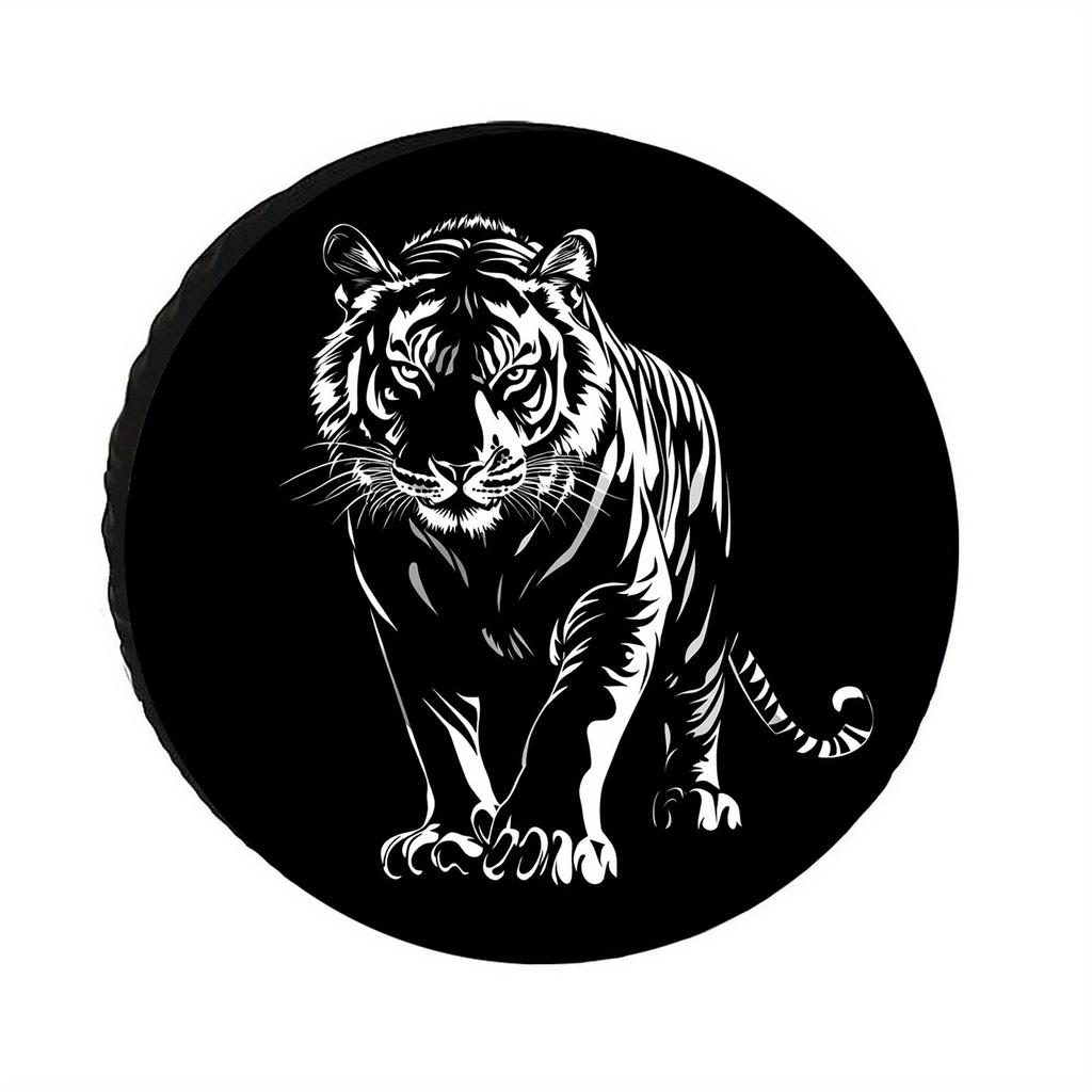 Aggressive Tiger Graphic Spare Tire Cover Heavy-Duty Polyester Off-Road