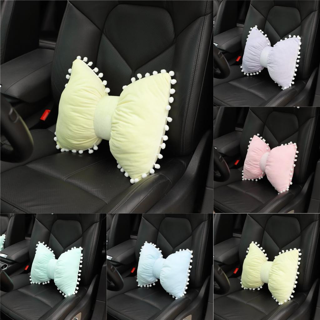 Butterfly Knot Car Neck Pillow And Lumbar Support Cushion Set Plush Bowknot Headrest Pillow Waist Support Charm Colorful C