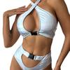 Women Sexy Backless Triangle Split Bikini Suit Set Summer Tie Side G-String Thong Swimsuit Halter Elastic Bikini