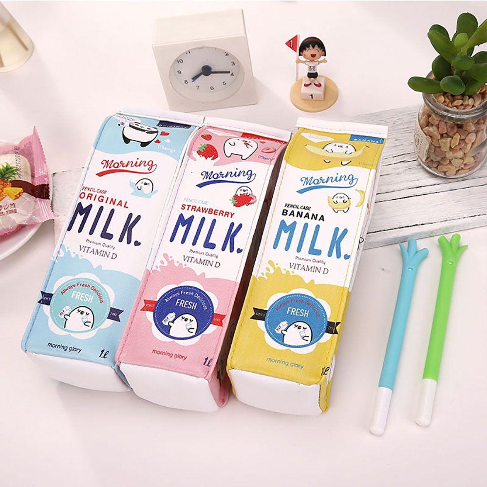 Big Storage Office Supply Cartoon Morning Milk Pen Bag Pencil Box Pencil Case Fruit Milk Carton