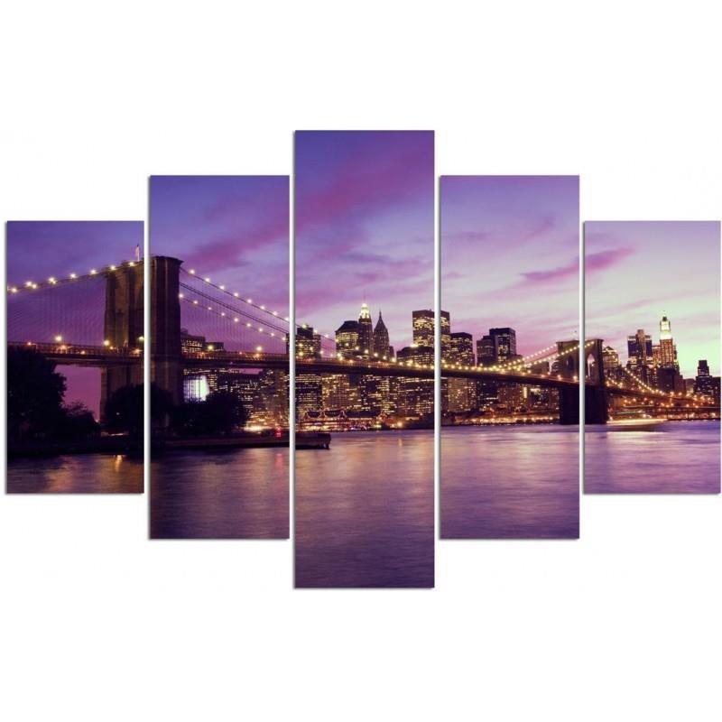 Feeby Feeby Five piece picture canvas print, Manhattan at sunset