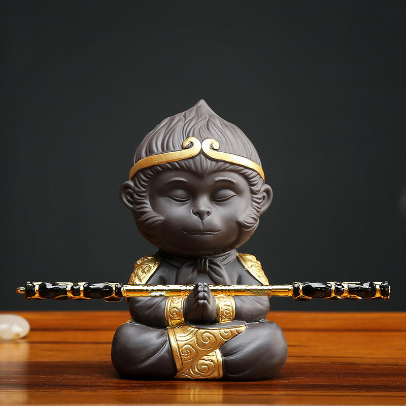 Purple Sand Monkey King Sun Wukong Tea Pet Cute Figurine Gongfu Tea Accessories Chinese Yixing Tea Set Zen Home Decor