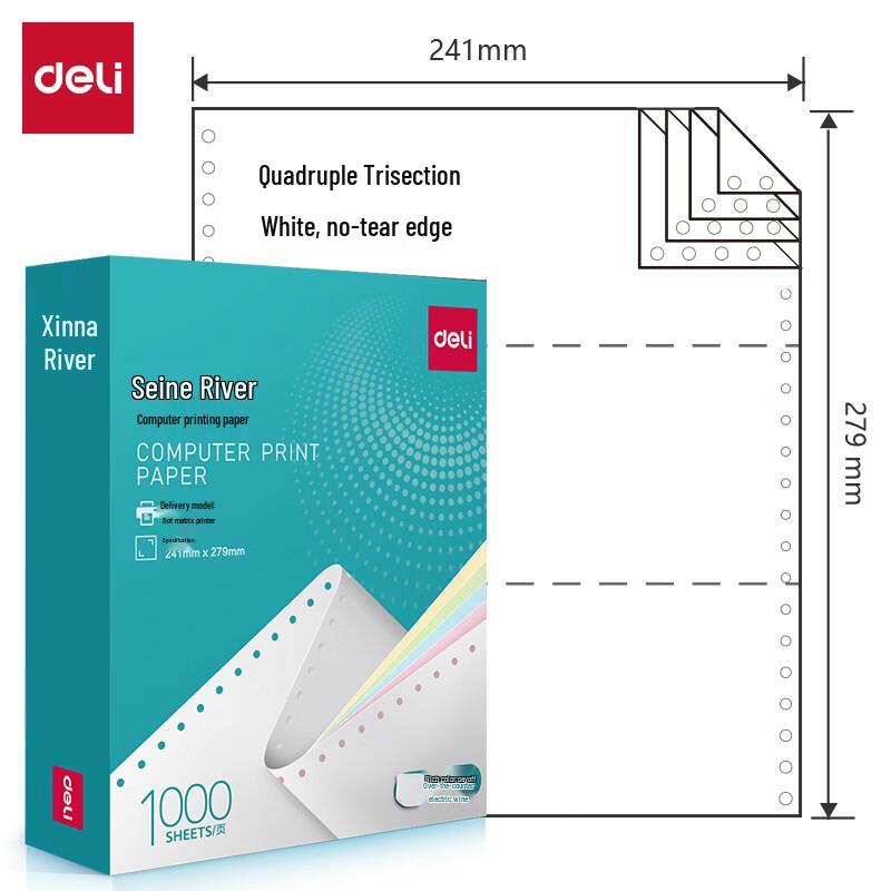 Deli N241-4 Continuous Form Dot Matrix Printer Paper