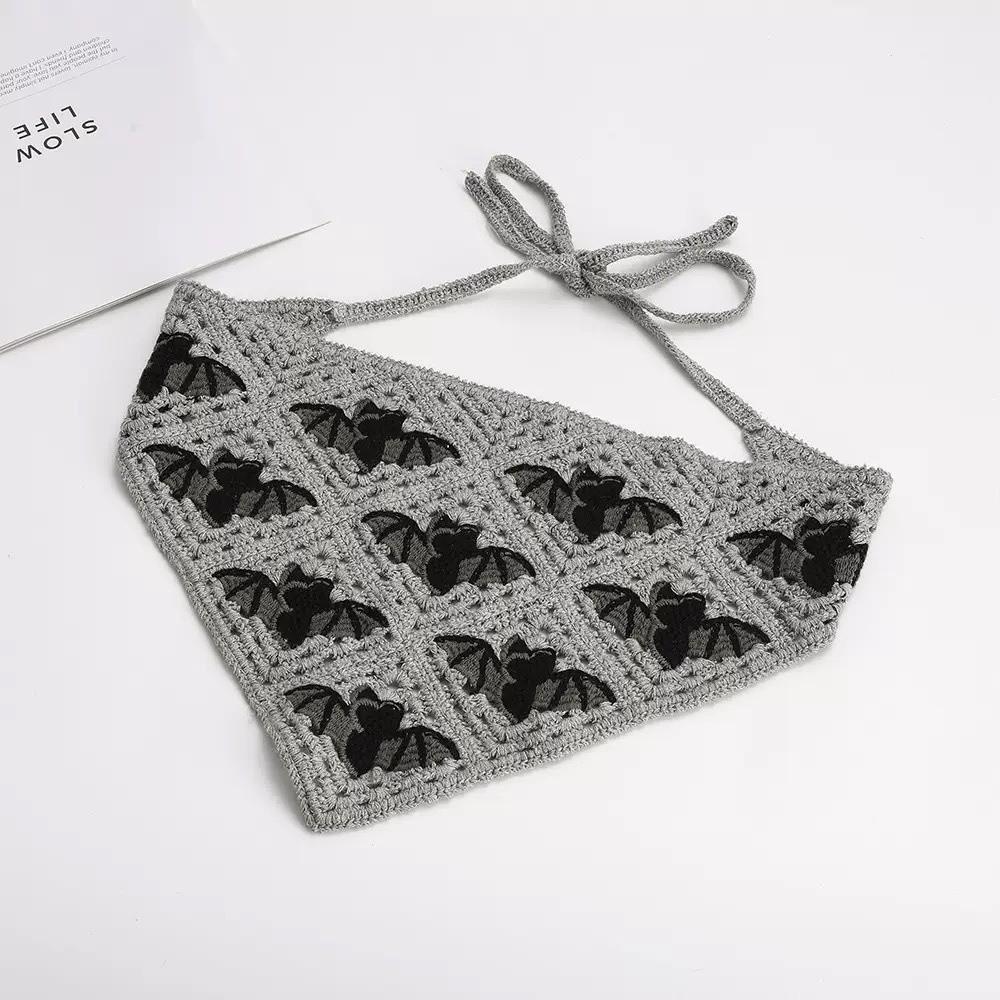 Bat Triangle Scarf Cotton Material Knitted Hollow Headband Halloween Headscarf Women Girls
